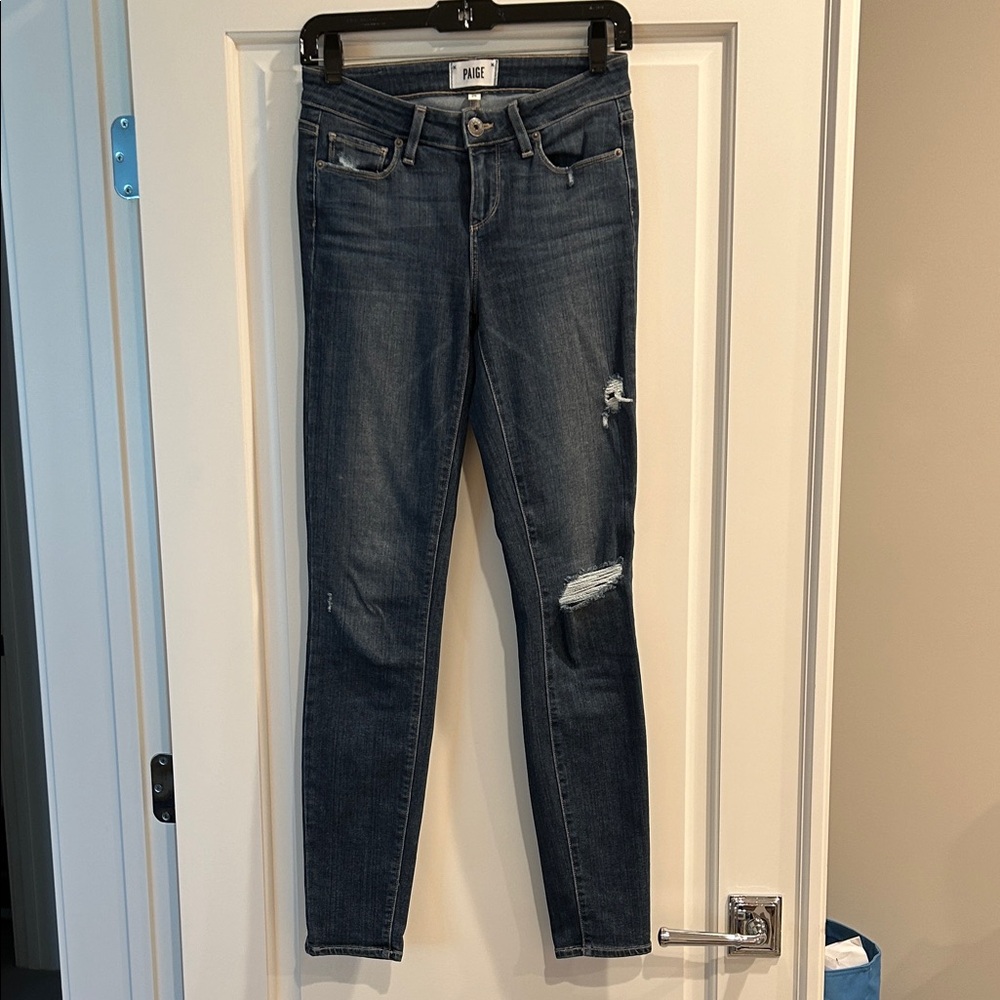 PAIGE Women's Distressed Dark Blue Skinny Jeans, Verdugo Ultra Skinny